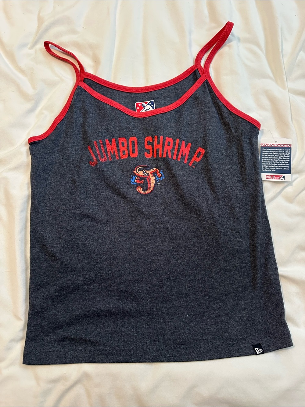 New Era Navy Tank with Red Trim and MiLB Logo - Jumbo Shrimp